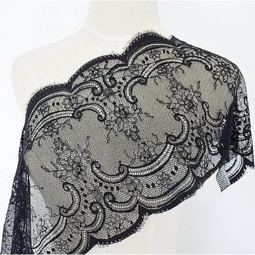 3M / lot 25cm Wide Black Lace Fabric trim Wedding Decoration Sewing Applique Eyelashes Lace Ribbon X107