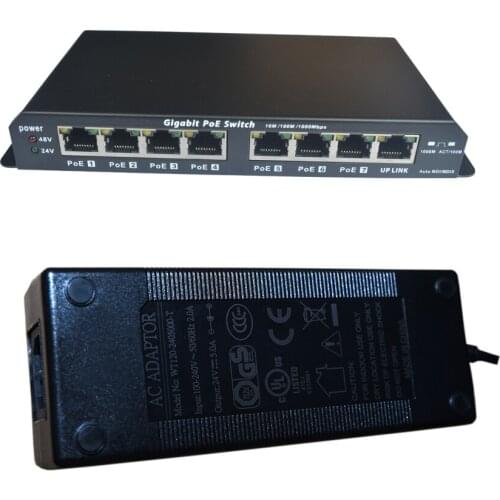 8 Port Unmanaged Gigabit Power over Ethernet PoE Switch for 802.3af/24v Devices with 24v120w Power Supply: GPOES-8-7-24v120w