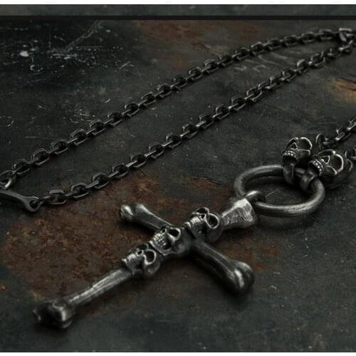 999 STERLING SILVER High Detail Cross Skull Mens Handmade pendant necklace chain 5147