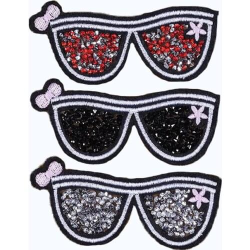 Diamond Eye Glasses Thermo Adhesive Embroidery Patches Fusible for Clothing Iron on Clothes Biker T-shirt Appliques Badge Stripe