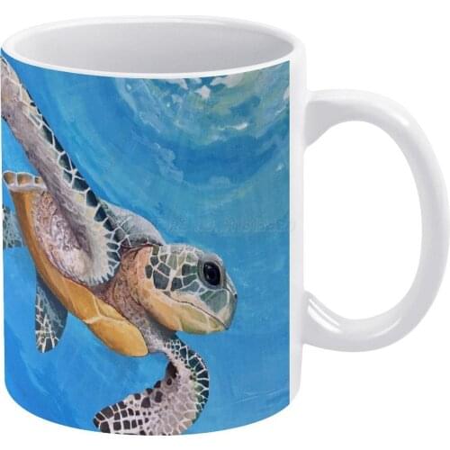 Sea Turtle White Mug New Good Quality Print Mug 11 Oz Coffee Cup Sea Turtle Ocean Exotic Sun Underwater Sea Water Surfer Scuba