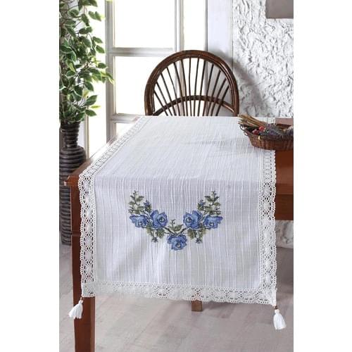 Wellstil Kanaviçeli White Runner Blue BLUE 50x150 cm