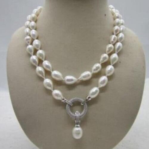 Free shipping HOT SELL HOT 12-14MM NATURAL SOUTH SEA BAROQUE WHITE PEARL NECKLACE 35" BEAUTIFUL CLASP