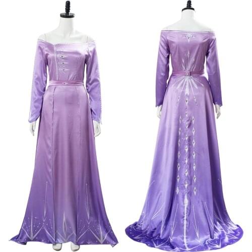 Fast Shipping Anime Elsa Dress Cosplay Costume Bedroom Nightgown Violet Gown women autumn winter long dress Girl Christmas gift