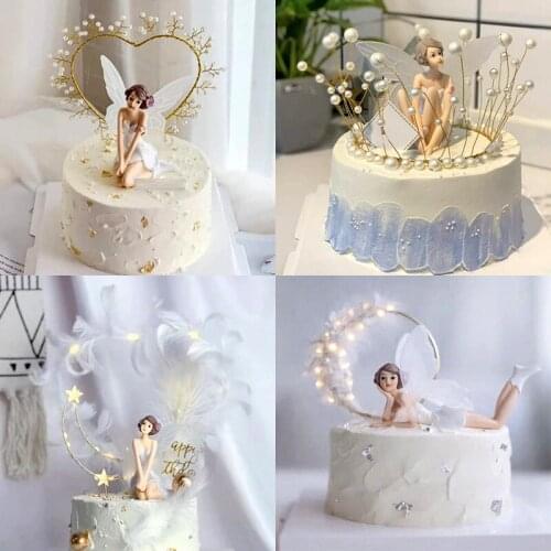 Flower fairy net red cake decoration gypsophila fringe crown feather girl birthday plug-in cake decoration