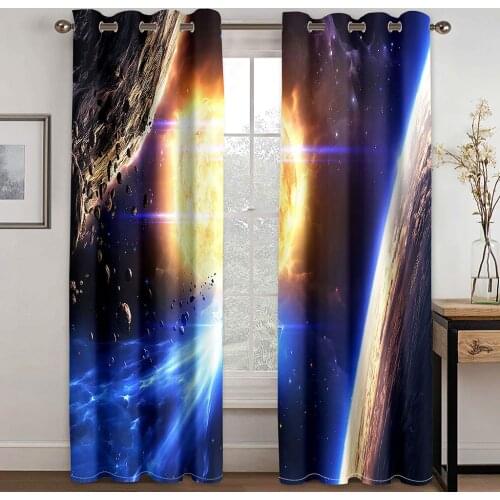 Photo blue light curtains 3D Window Curtains For Living Room Bedroom Drapes Cortinas Blackout curtain