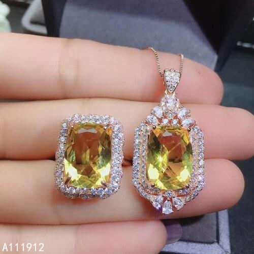 KJJEAXCMY fine jewelry Citrine 925 sterling silver women pendant necklace chain ring set beautiful