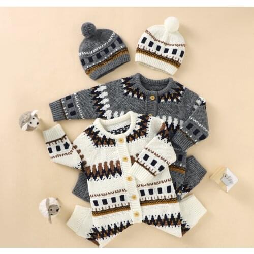 Newborn Baby Rompers 0-24M Toddler & Infant Knitted Jumpsuits Playsuits Caps Clothes Sets Autumn Winter Kids Boys Girls Outfits