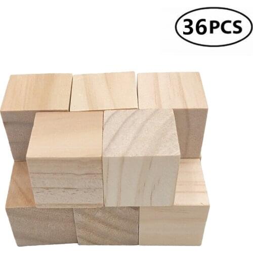 36pcs 30mm 1.18inch Wooden Cubes Unfinished Blank Square Wood Birch Blocks Puzzle Making Crafting DIY Projects Plain Square Cube