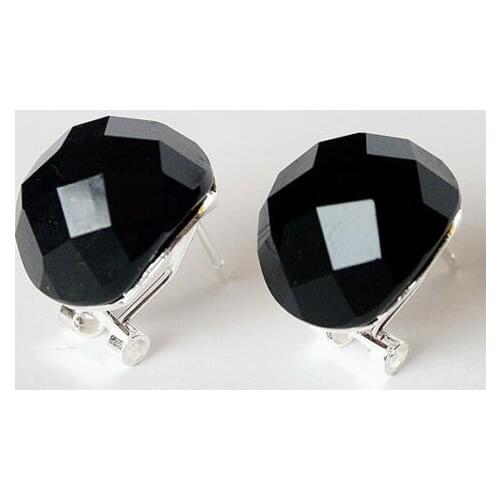 Summer 925 Sterling Jewelry Black Faceted Natural Stone Inlay Stud Earrings Natural stone bread Earing big earrings