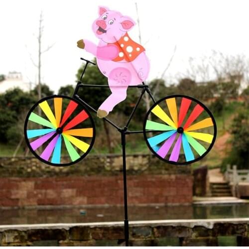 Cute 3D Animal pig on Bike Windmill Whirligig Garden Lawn Yard Decor Wind Spinner BX0D