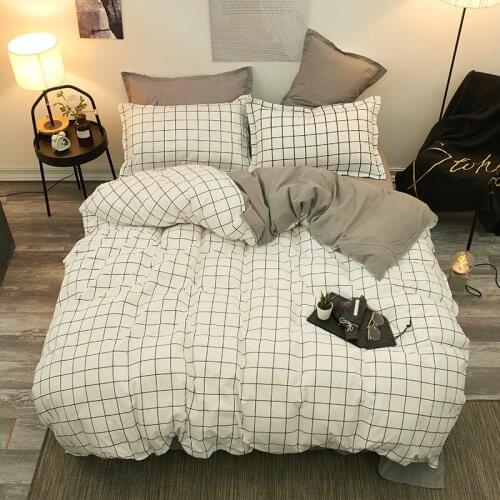 Fashion Simple Plaid White Comforter Bedding Set Double Sided King Queen Full Single Size Bed Linen Duvet Cover Sheet Pillowcase