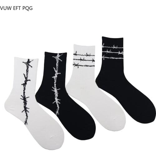 Men and Women Socks Original Design Barbed Wire Pattern Trend Fashion Street Hip Hop Style Cool Unique Socks