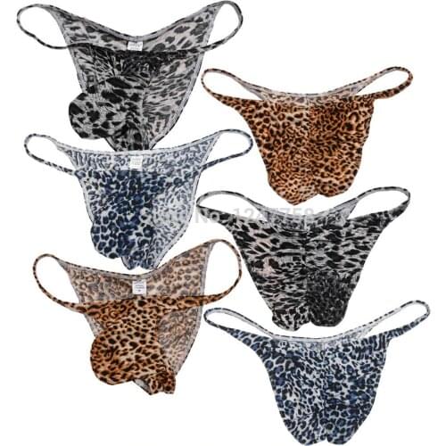 Men Bikini Brief Half Coverage Underwear Male Leopard Print Cheeky Shorts Low Rise Mens Briefs