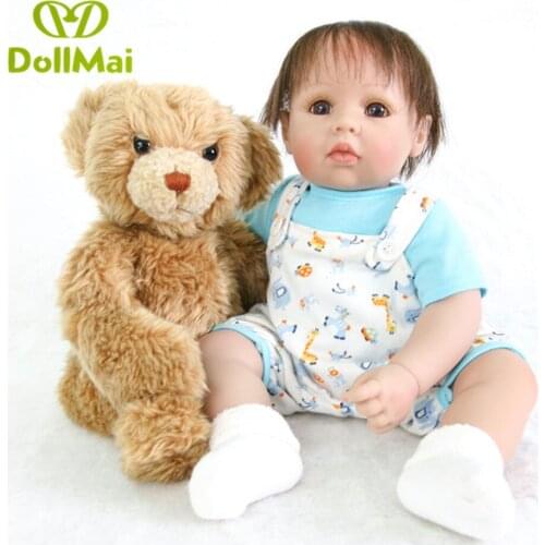 Bebes reborn soft silicone reborn baby dolls cute girl boy doll reborn with bear plush toy children gift 20"50cm hair rooted