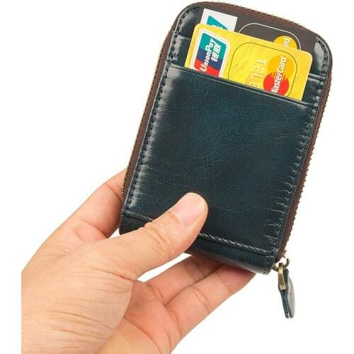 New Leather Card Holder RFID Blocking Credit Card Holder Mens Business Card Holder Change Storage Bag Zipper Wallet