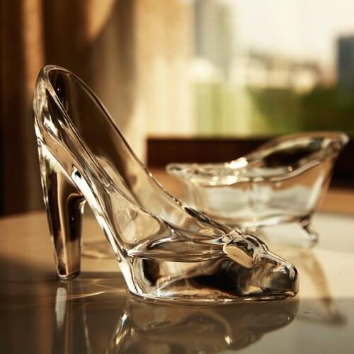 Crystal Shoes Glass Birthday Gift Home Decor Cinderella High-Heeled Shoes Wedding Shoes Figurines Miniatures Ornament ZM907