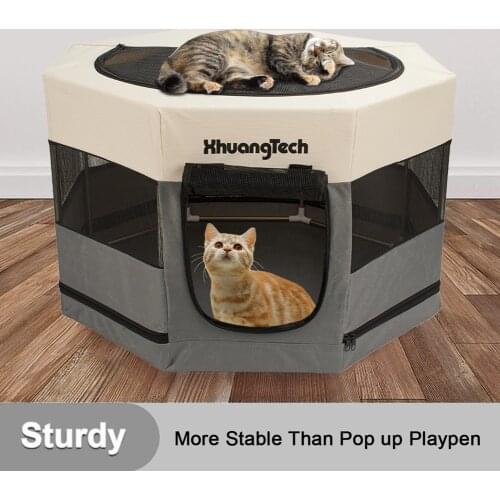 Portable Puppy Dog Cat Play Pen Pet Enclosure Fence Crate Playpen Kennel Running Tent Foldable Kitten Cage Mesh House Bed