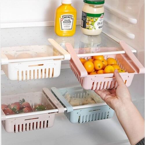 Adjustable Stretchable Refrigerator Organizer Drawer Basket Refrigerator Pull-out Drawers Fresh Spacer Layer Storage Rack