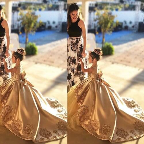 Luxury Golden Lace Flower Girls Dresses for Wedding Pageant Party Birthday Girls Dresses