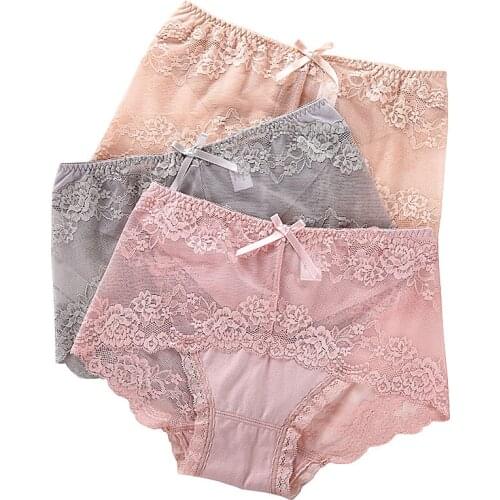 RUIN Mid-waist lace panties female sense transparent temptation women cotton panties hip large size ladies seamless briefs