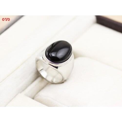 S925 Silver Mens Fashion Black Agate Ring