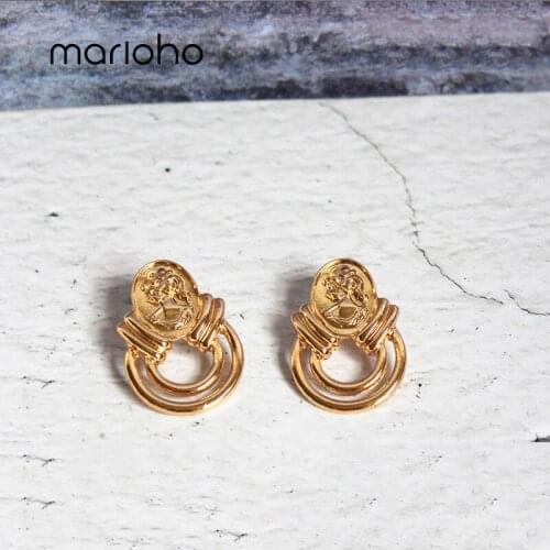 Marioho Ins Wind Embossed Portrait Geometric Retro Queen Portrait Gold Color Earrings Hong Kong Wind Portrait Head Earrings