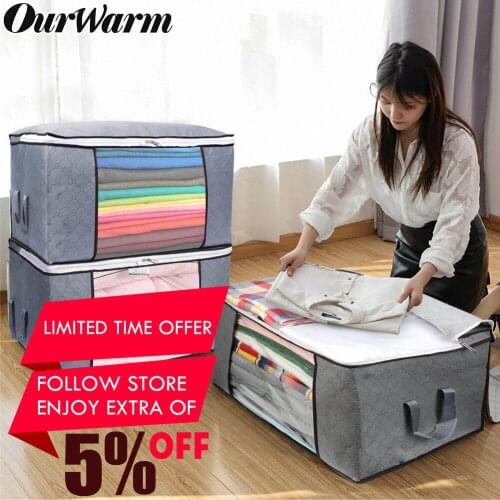 Foldable Storage Bag Clothes Organizer Waterproof Oxford Clear Window Clothing Wardrobe Organizer Home Non-Woven Storage Box