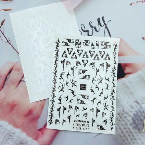 Japanese Style 9*12cm Light Traceless Nail Stickers Black& white Lace Fingernail Decals Nail Art Manicure Glue Women Girl Gifts
