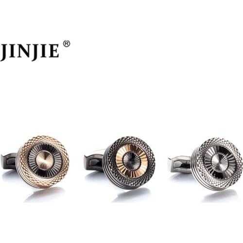 High Quality Steampunk Engraved Stainless Steel Round Cufflinks for Men Fashion Copper Tone Brand Cuff Link Jewelry