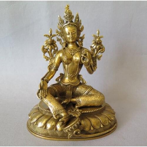Large GOOD Quality HOME OFFICE efficacious Talisman House Protection Buddhism gilding brass Green Tara Guanyin Buddha statue