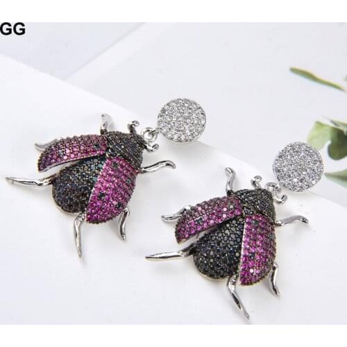 GuaiGuai Jewelry Mixed Color CZ Micro Pave Beetle Insect Jewelry Earrings
