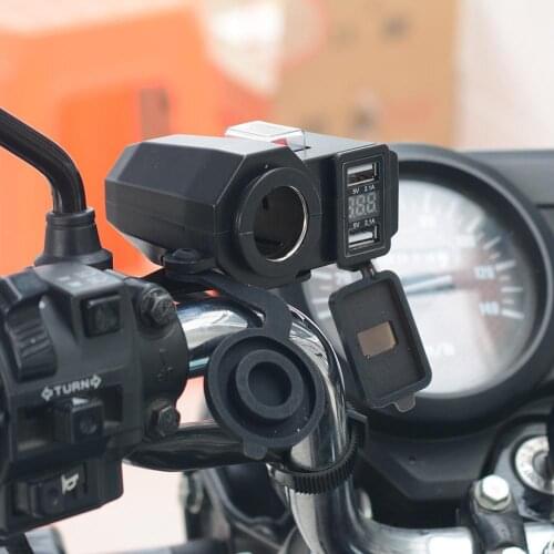 Dual USB Motorcycle Handlebar Charger Socket with Switch & Double Mounts Waterproof