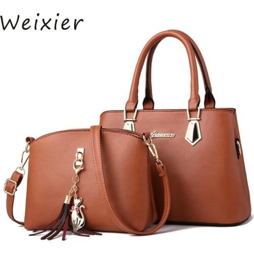 WEIXIER New Luxury Women Bag 2 Pieces Set solid bag Fashion bag Shoulder Messenger bag PU Leather Composite Bag Women V1-71
