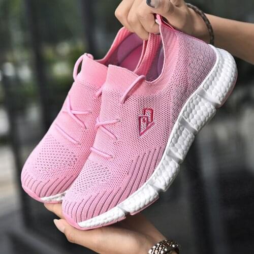 Womens shoes casual fly woven running comfortable breathable mesh large size elastic non-slip light vulcanized couple shoes