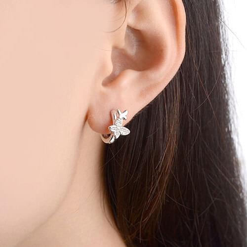 925 Sterling Silver Shiny Zircon Butterfly Hoop Earrings Animal Ear Stud For Women Girl Jewelry Gift Wholesale S-E858