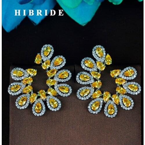 HIBRIDE Bohemia Style Yellow Flower Shape AAA Cubic Zircon Stud Earring Beautiful Earring For Women Wholesale Freight Free E-807