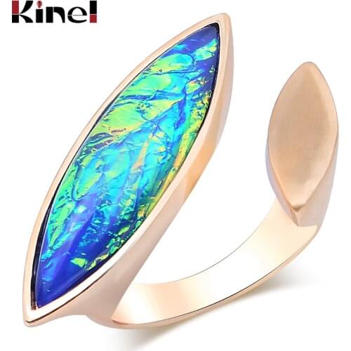 Kinel Exaggerated Vintage Rings For Woman Fashion Gold Colored Stone Adjustable Big Finger Ring Original Design Jewelry