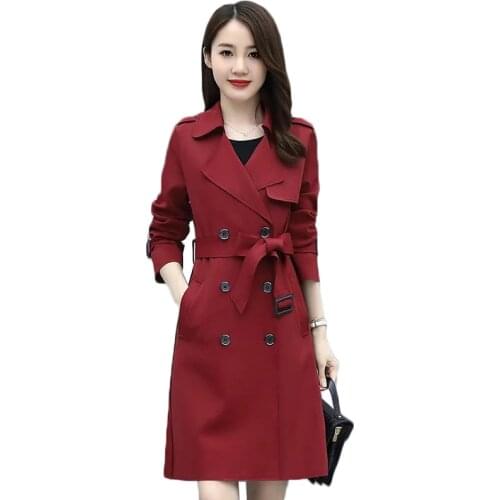 2021 Spring Autumn Classic Long Trench Coat Women Casual Belt Double Breasted Windbreaker Office Ladies Outcoat Lining 4XL W2329