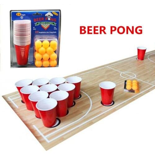 1 Set Entertainment Fun Party Ping Pong Game Party Game Throwing Drinking Props Beer Pong Set 24 Red Cups&yellow Ping Pong Balls