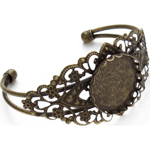 1PC 25mm Antique Bronze Open Bracelet Lace Blank Tray Setting Base Blank Cabochon DIY Bracelet Craft Accessories