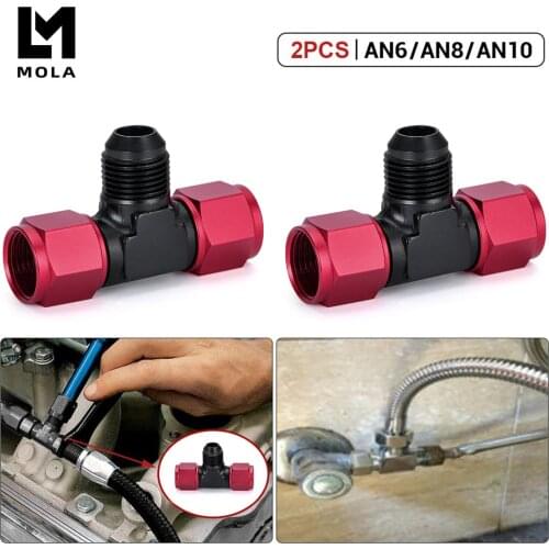 2 Pieces Aluminum Flare Tee Fitting AN6 AN8 AN10 Female Male Tee On Side Thread Water Gas Oil Fitting Adapter Accessories