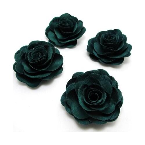 2 Pieces 1 9/16 Inches Green Satin Fabric Flower|Layered Flower|Hair Flower|Flower Brooch Pin|Hair Clip