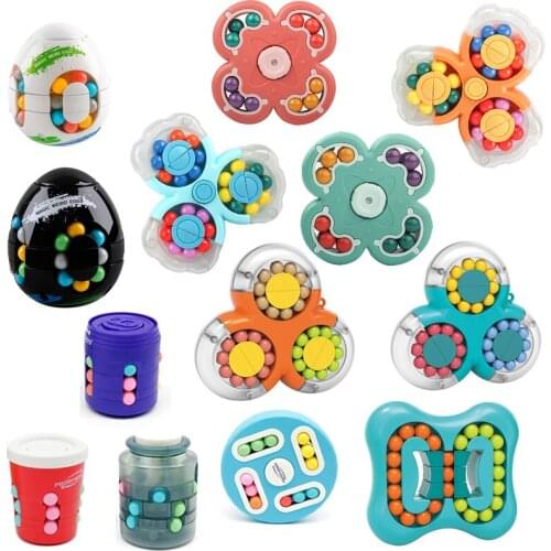 New 2 In 1 Magic Bean Fingertip Spinner Toys Rotating Small Beads Magic Cube Stress Relief Childrens Puzzle Decompression Toys