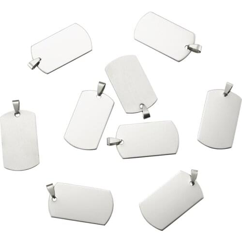 201Stainless Steel Rectangle Blank Stamping Tag Pendants with Snap on Bai Stainless Steel Color, 43x24x1mm, Hole: 3mm 5pcs/lot