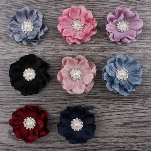 4Pcs 4.6cm Fabric Artificial Flowers Handmade DIY Hard Flowers for Wedding Party Craft Home DIY Decoration