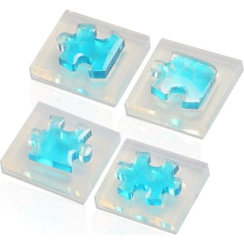 4pcs/set Puzzle Piece Gemstone Crystal Epoxy Resin Mold DIY Epoxy Clear Silicone Mould