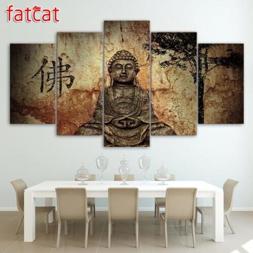 FATCAT 5 Piece Vintage Buddha icon Diy Diamond Painting Full Square Round Drill Diamond Embroidery Sale Home Decoration AE949