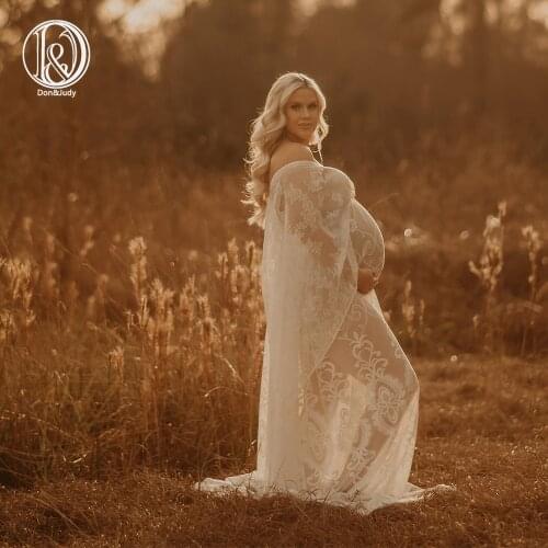 Don&Judy White Boho Maternity Dress for Photo Shoot Baby Showers Maxi Gown Pregnancy Pregnant Women Dress Photography Props 2021