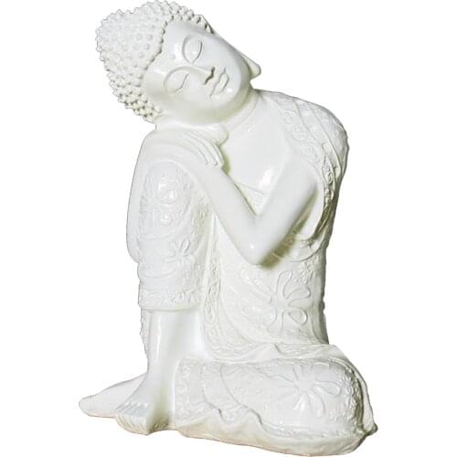 White 23cm Resin Sleeping Buddha Statue Sitting Resting Napping Home Decor